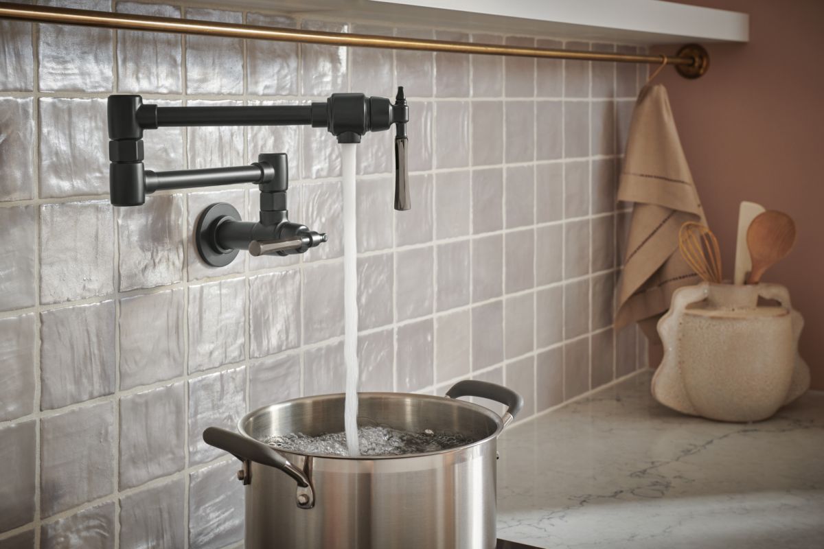 BRIZO Tulham Wall Mount Pot Filler — Matte Black / Brilliance Black Onyx