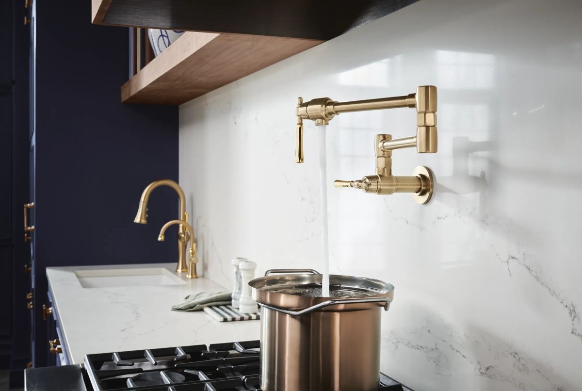 BRIZO Tulham Wall Mount Pot Filler — Luxe Gold / Polished Gold