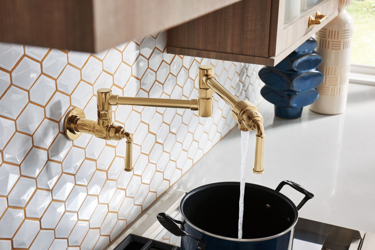 BRIZO Rook Wall Mount Pot Filler — Polished Gold