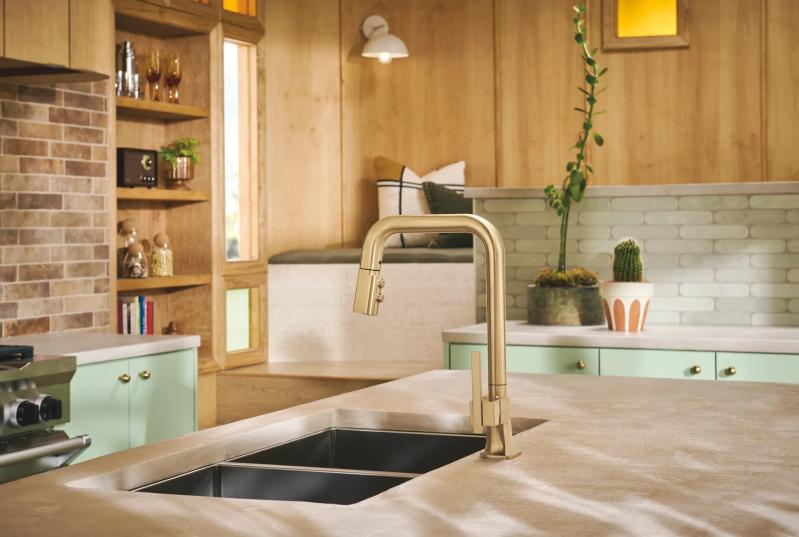 BRIZO Frank Lloyd Wright Pull-Down Kitchen Faucet with Square Spout - Less Handle — Luxe Gold