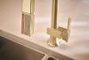 BRIZO Frank Lloyd Wright Pull-Down Kitchen Faucet with Square Spout and Wood/Concrete Wand - Less Handle — Luxe Gold / Wood