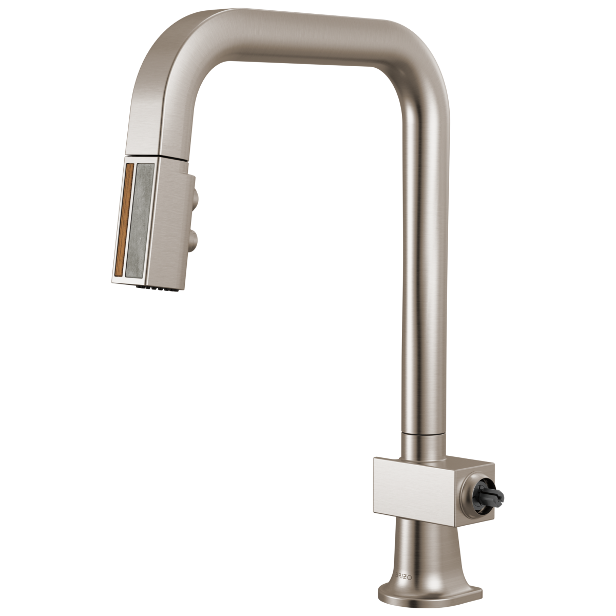 BRIZO Frank Lloyd Wright Pull-Down Kitchen Faucet with Square Spout and Wood/Concrete Wand - Less Handle — Stainless / Wood