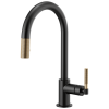 BRIZO Litze Pull-Down Faucet with Arc Spout and Knurled Handle — Matte Black/Luxe Gold