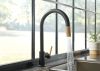 BRIZO Litze Pull-Down Faucet with Arc Spout and Knurled Handle — Matte Black/Luxe Gold