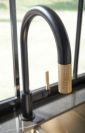 BRIZO Litze Pull-Down Faucet with Arc Spout and Knurled Handle — Matte Black/Luxe Gold