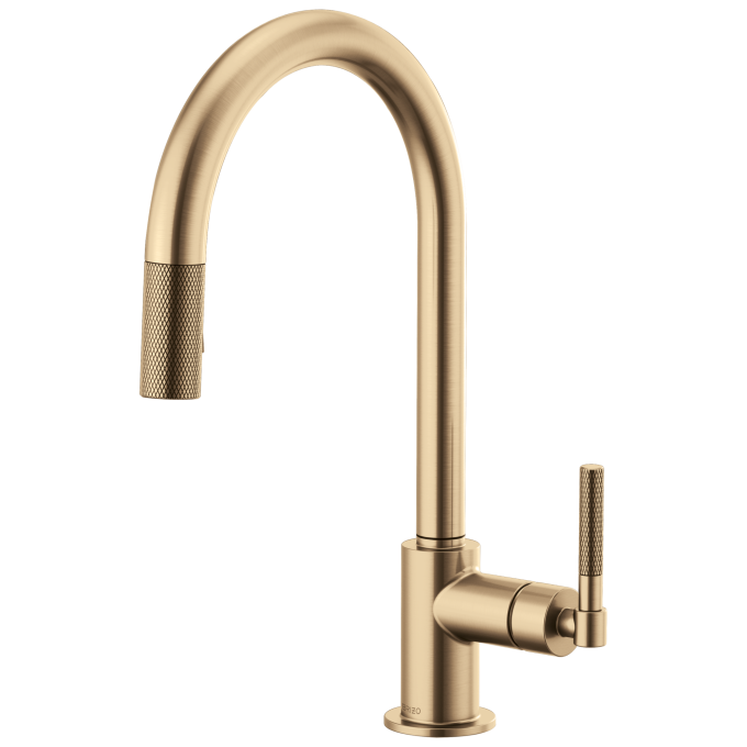BRIZO Litze Pull-Down Faucet with Arc Spout and Knurled Handle — Luxe Gold