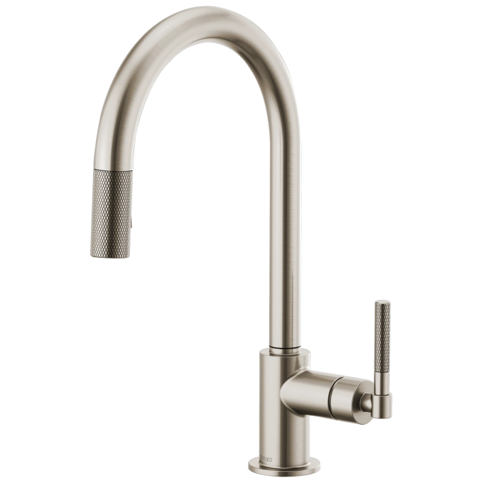 BRIZO Litze Pull-Down Faucet with Arc Spout and Knurled Handle — Stainless