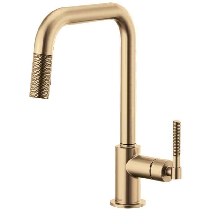 BRIZO Litze Pull-Down Faucet with Square Spout and Knurled Handle — Luxe Gold