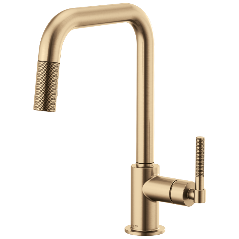 BRIZO Litze Pull-Down Faucet with Square Spout and Knurled Handle — Luxe Gold