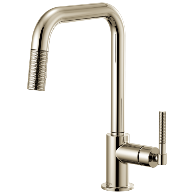 BRIZO Litze Pull-Down Faucet with Square Spout and Knurled Handle — Polished Nickel