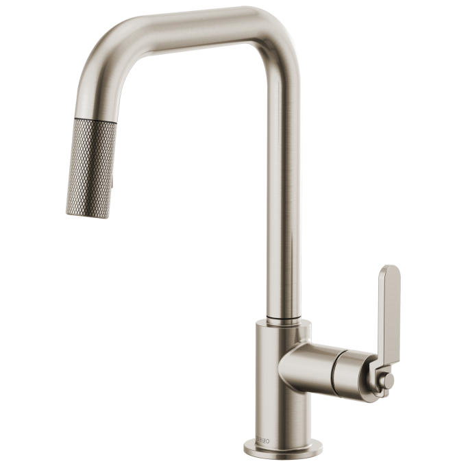 BRIZO Litze Pull-Down Faucet with Square Spout and Industrial Handle — Stainless