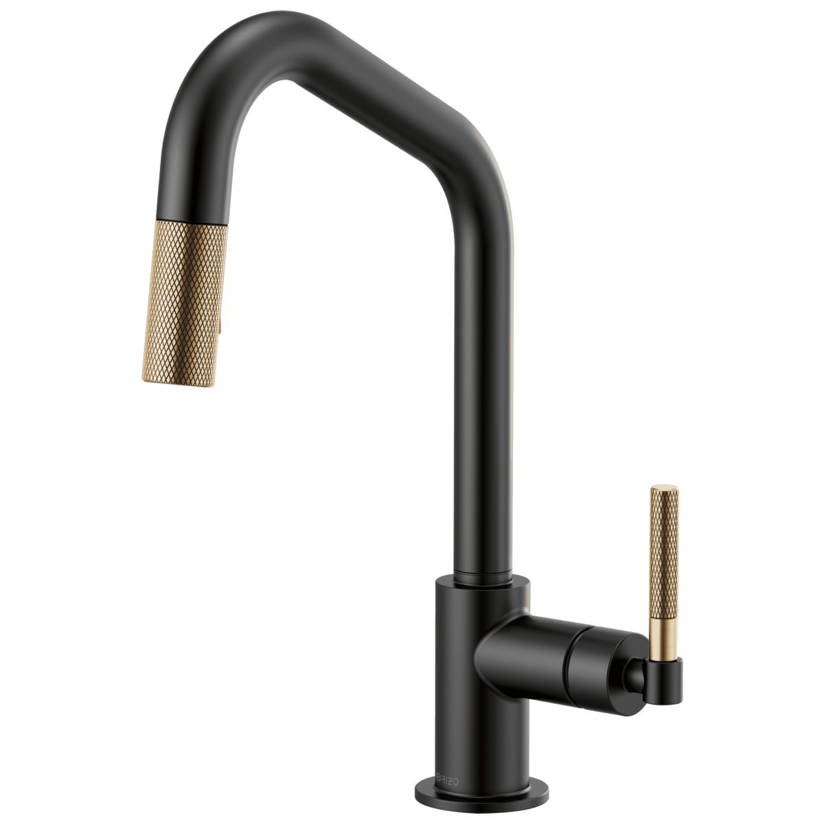 BRIZO Litze Pull-Down Faucet with Angled Spout and Knurled Handle — Matte Black/Luxe Gold