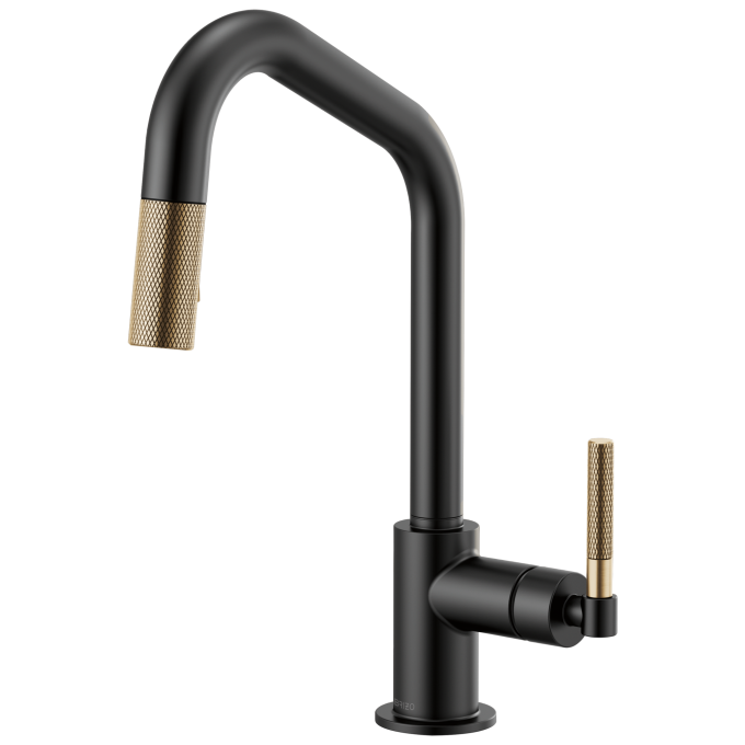BRIZO Litze Pull-Down Faucet with Angled Spout and Knurled Handle — Matte Black/Luxe Gold
