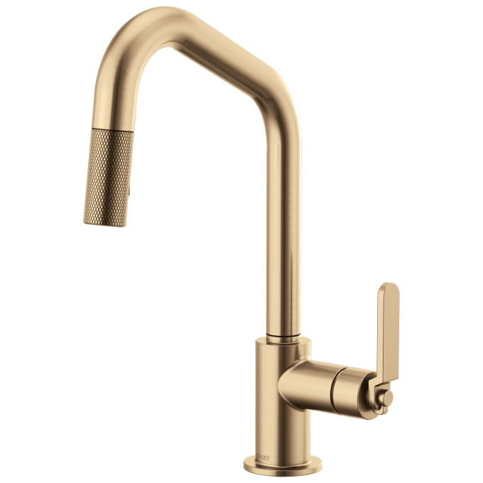 BRIZO Litze Pull-Down Faucet with Angled Spout and Industrial Handle — Luxe Gold