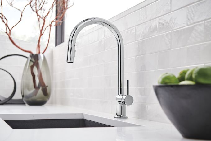 BRIZO Odin Pull-Down Faucet with Arc Spout - Less Handle — Chrome