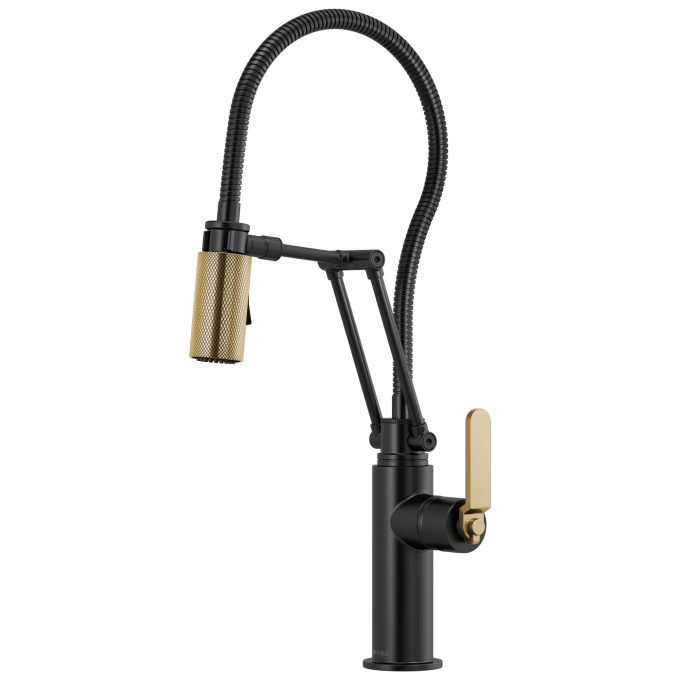 BRIZO Litze Articulating Faucet With Finished Hose — Matte Black/Luxe Gold