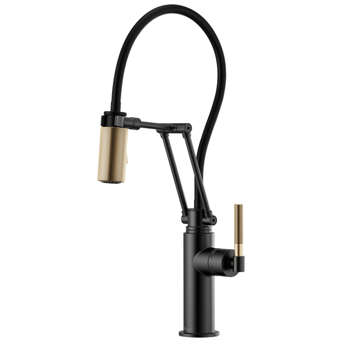BRIZO Litze Articulating Faucet with Knurled Handle — Matte Black/Luxe Gold