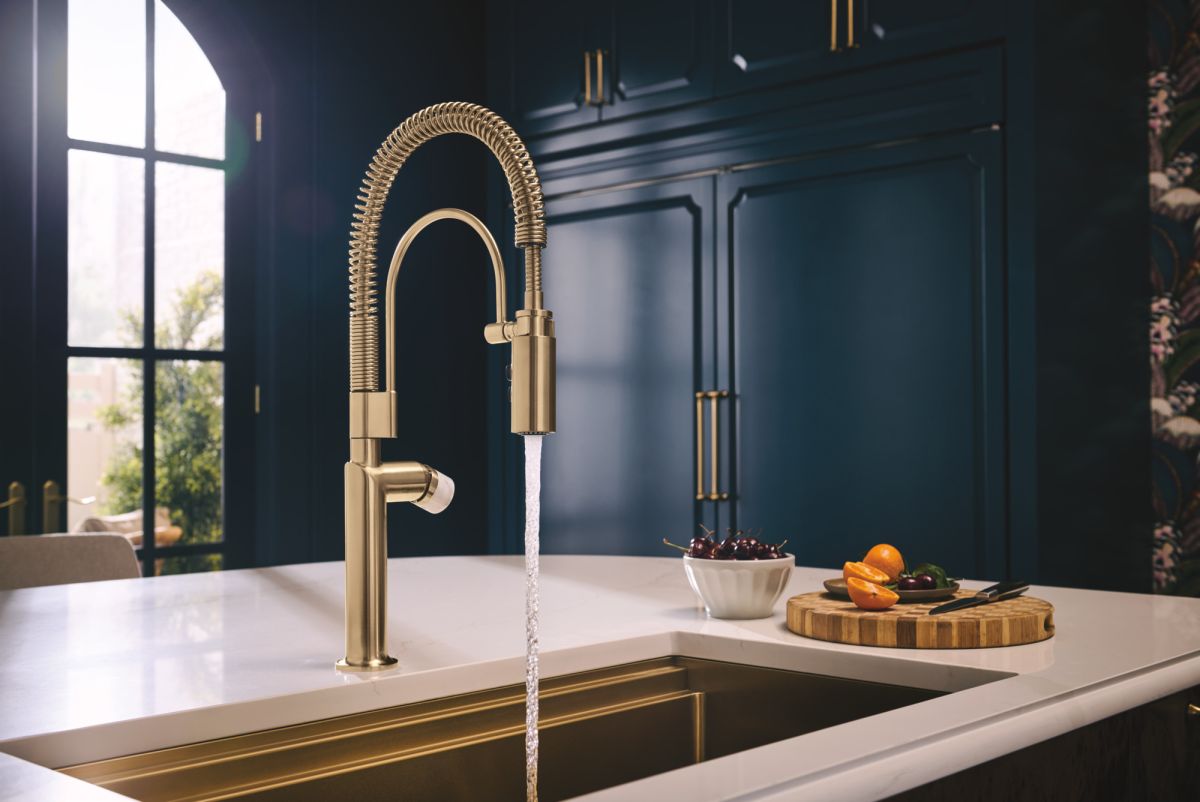 BRIZO Odin Kitchen Faucet White Marble Knob Handle Kit — Luxe Gold / Marble