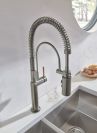 BRIZO Odin Pull-Down Faucet Wood Lever Handle Kit — Luxe Steel / Wood