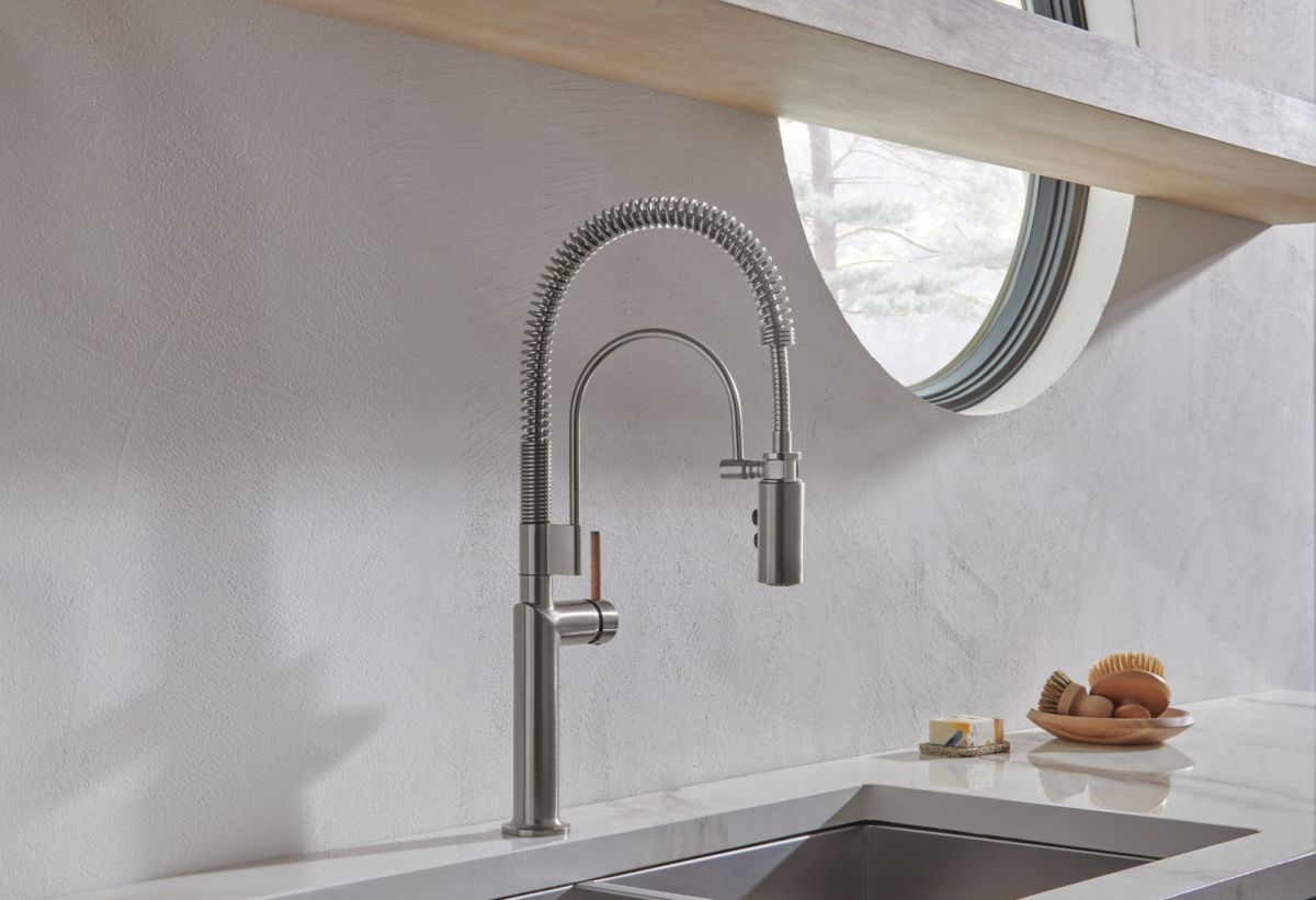 BRIZO Odin Pull-Down Faucet Wood Lever Handle Kit — Luxe Steel / Wood