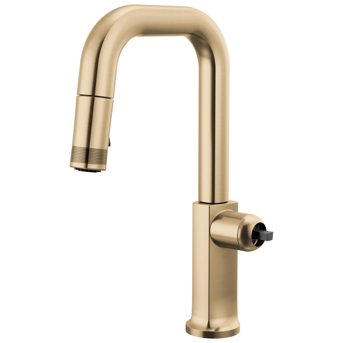 BRIZO Kintsu Pull-Down Prep Faucet with Square Spout - Less Handle — Lumicoat® Luxe Gold