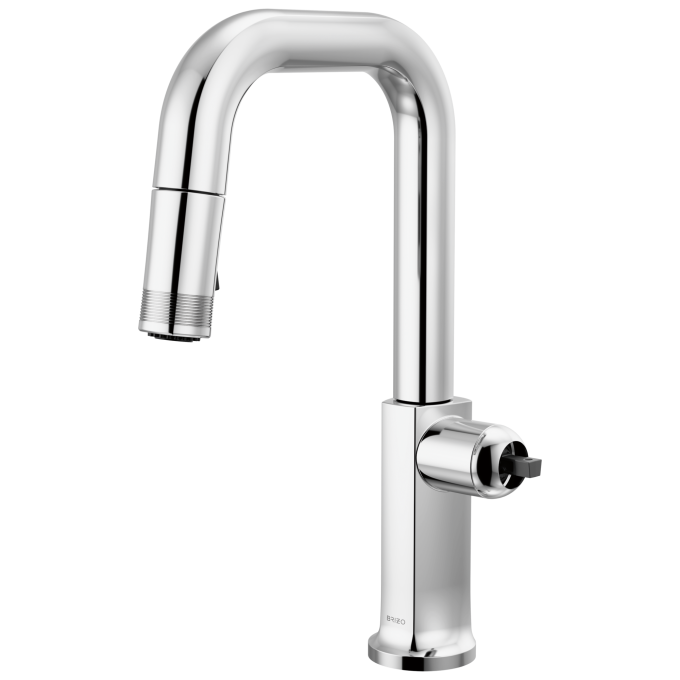 BRIZO Kintsu Pull-Down Prep Faucet with Square Spout - Less Handle — Lumicoat® Chrome