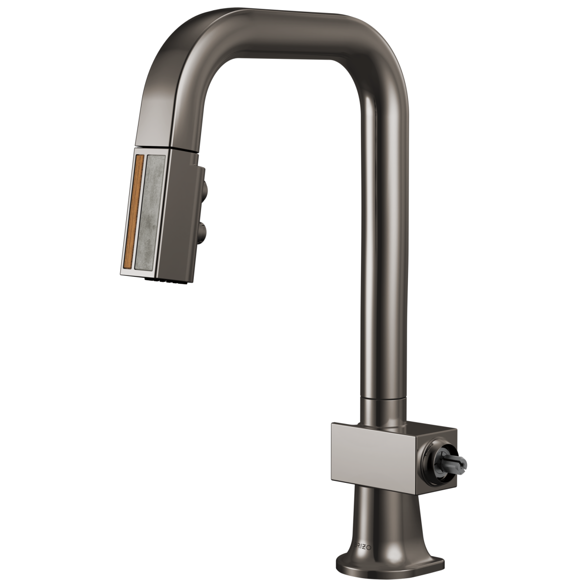 BRIZO Frank Lloyd Wright Pull-Down Prep Faucet with Square Spout and Wood/Concrete Wand - Less Handle — Brilliance Black Onyx / Wood