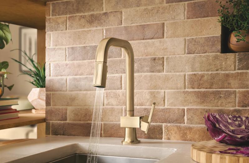 BRIZO Frank Lloyd Wright Pull-Down Prep Faucet with Square Spout - Less Handle — Luxe Gold