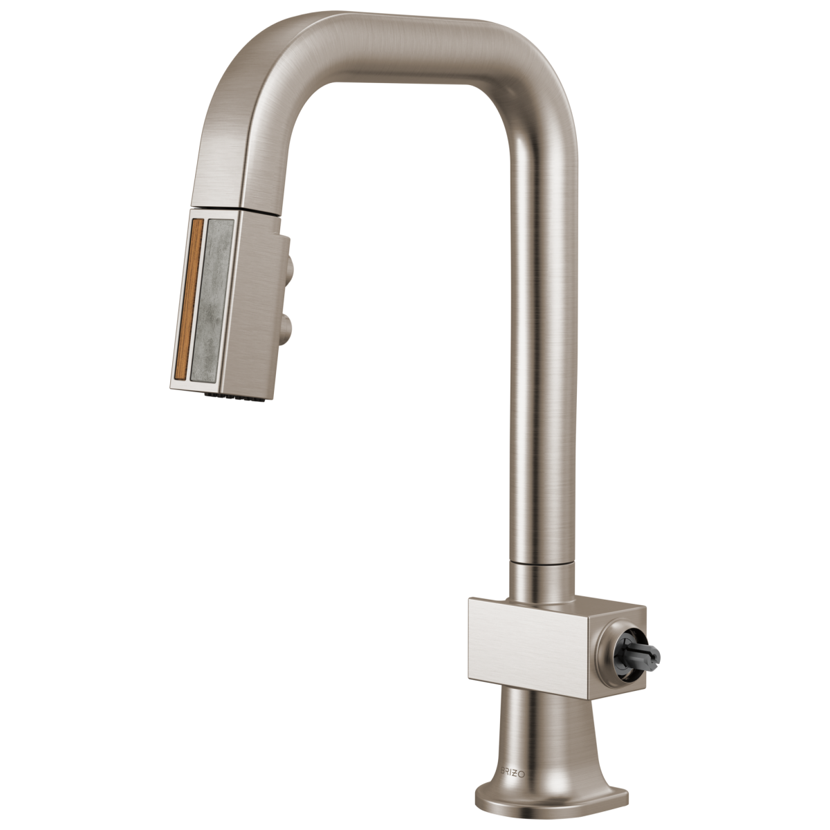 BRIZO Frank Lloyd Wright Pull-Down Prep Faucet with Square Spout and Wood/Concrete Wand - Less Handle — Stainless / Wood