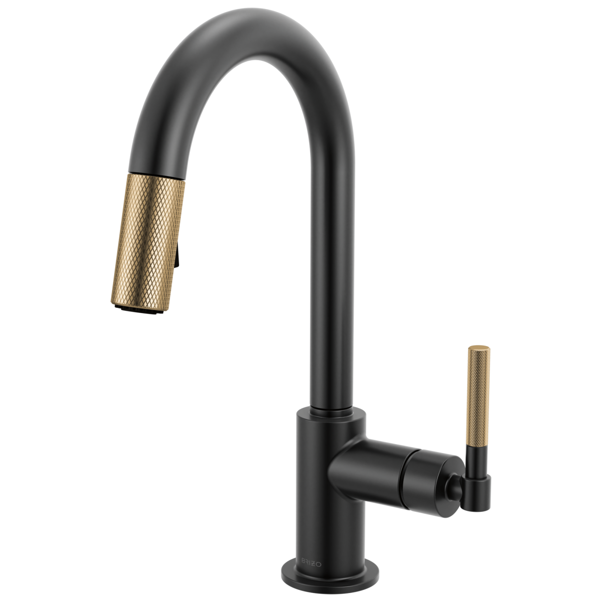 BRIZO Litze Pull-Down Prep Faucet with Arc Spout - Knurled Handle — Matte Black/Luxe Gold