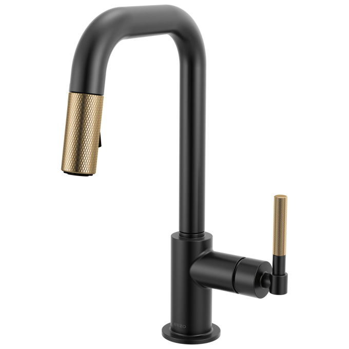 BRIZO Litze Pull-Down Prep Faucet with Square Spout - Knurled Handle — Matte Black/Luxe Gold