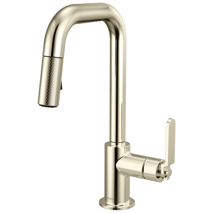 BRIZO Litze Pull-Down Prep Faucet with Square Spout - Industrial Handle — Polished Nickel