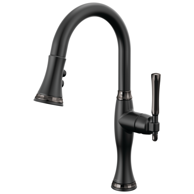 BRIZO Tulham Pull-Down Prep Kitchen Faucet — Matte Black / Brilliance Black Onyx