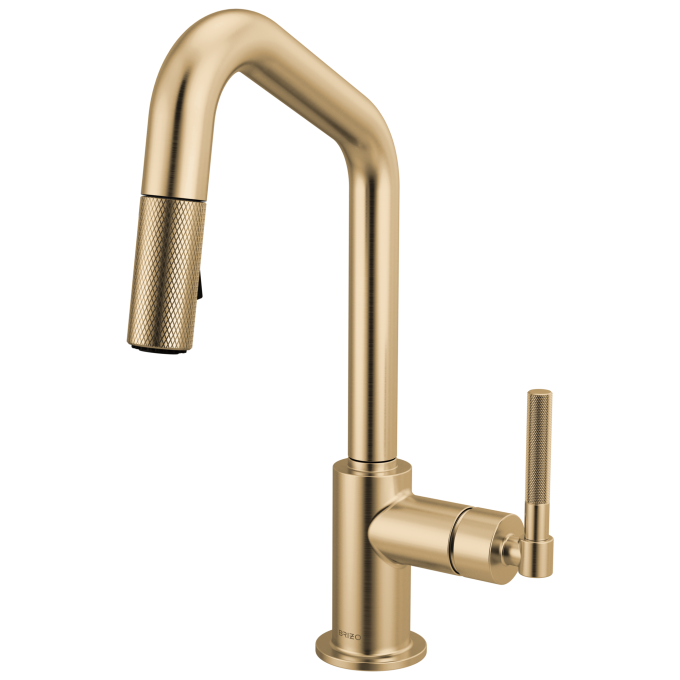 BRIZO Litze Pull-Down Prep Faucet with Angle Spout - Knurled Handle — Luxe Gold