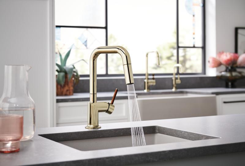 BRIZO Odin Pull-Down Prep Faucet with Square Spout - Less Handle — Polished Nickel