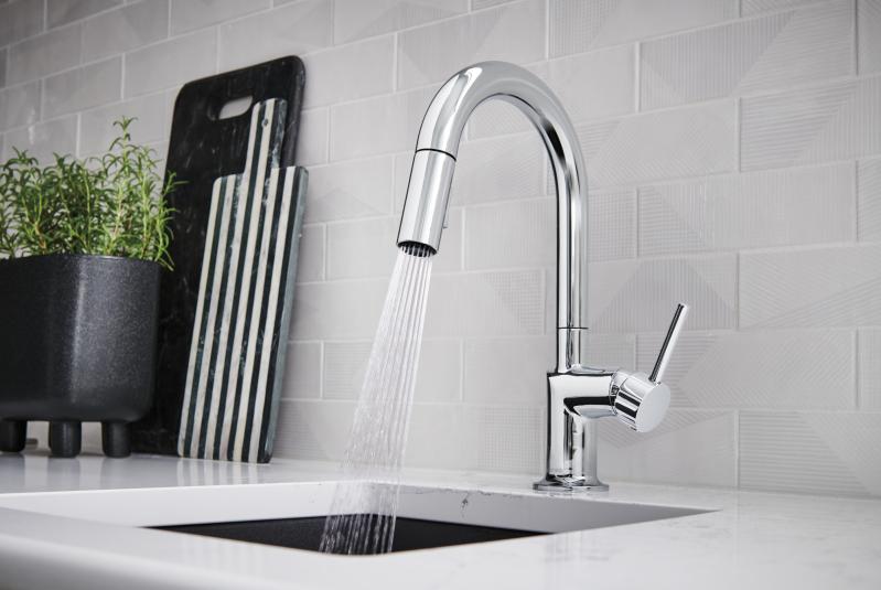 BRIZO Odin Pull-Down Prep Faucet with Arc Spout - Less Handle — Chrome
