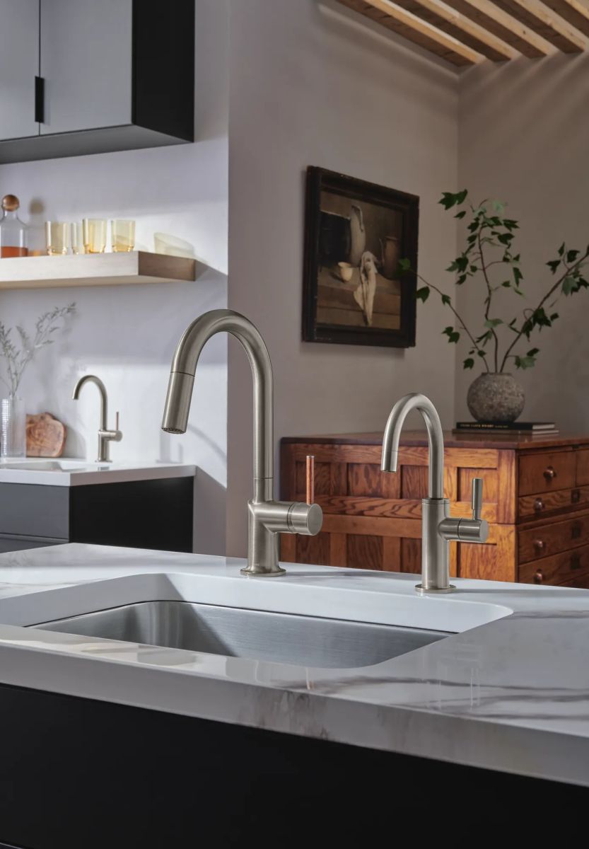 BRIZO Odin Bar Faucet Wood Lever Handle Kit — Luxe Steel / Wood
