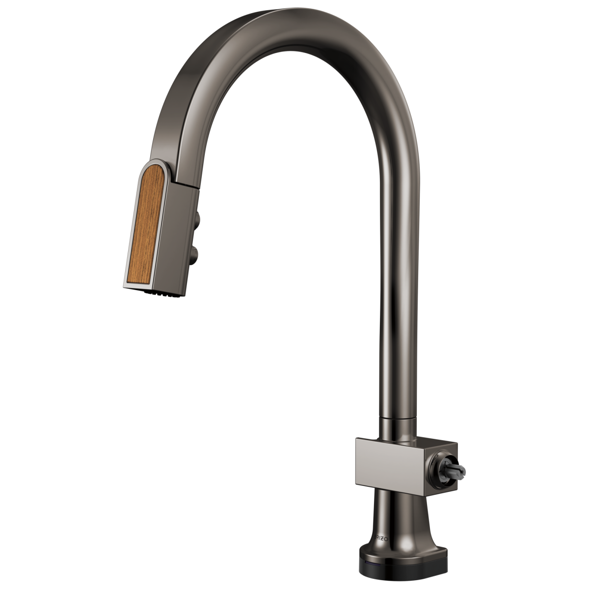 BRIZO Frank Lloyd Wright SmartTouch Pull-Down Kitchen Faucet with Arc Spout and Wood Wand - Less Handle — Brilliance Black Onyx / Wood