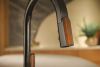 BRIZO Frank Lloyd Wright SmartTouch Pull-Down Kitchen Faucet with Arc Spout and Wood Wand - Less Handle — Brilliance Black Onyx / Wood