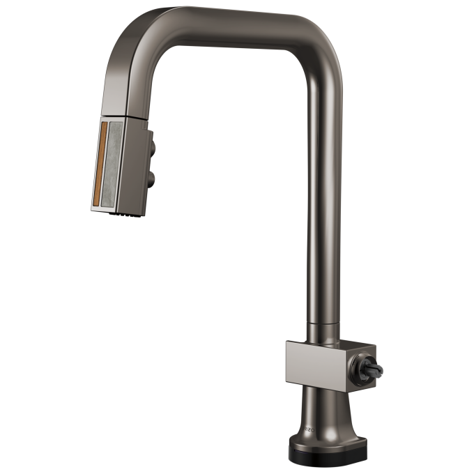 BRIZO Frank Lloyd Wright SmartTouch Pull-Down Kitchen Faucet with Square Spout and Wood/Concrete Wand - Less Handle — Brilliance Black Onyx