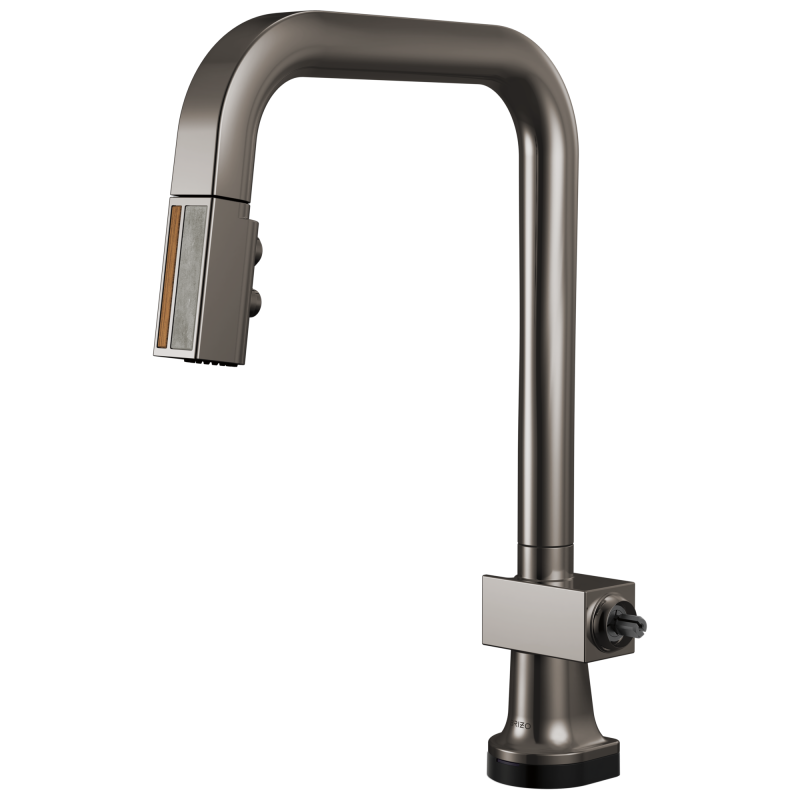 BRIZO Frank Lloyd Wright SmartTouch Pull-Down Kitchen Faucet with Square Spout and Wood/Concrete Wand - Less Handle — Brilliance Black Onyx