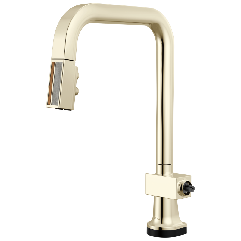 BRIZO Frank Lloyd Wright SmartTouch Pull-Down Kitchen Faucet with Square Spout and Wood/Concrete Wand - Less Handle — Polished Nickel / Wood