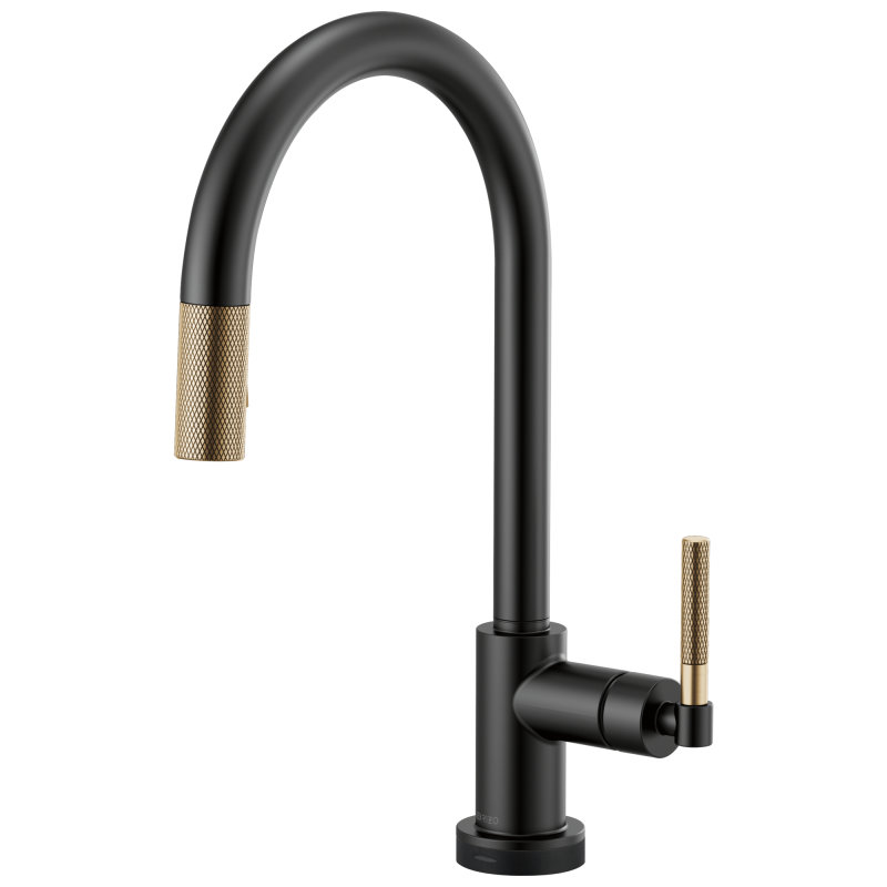 BRIZO Litze SmartTouch Pull-Down Kitchen Faucet with Arc Spout and Knurled Handle — Matte Black/Luxe Gold