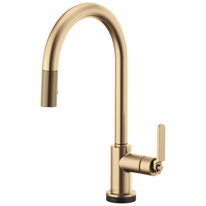 BRIZO Litze SmartTouch Pull-Down Kitchen Faucet with Arc Spout and Industrial Handle — Luxe Gold