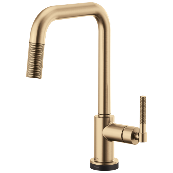 BRIZO Litze SmartTouch Pull-Down Kitchen Faucet with Square Spout and Knurled Handle — Luxe Gold