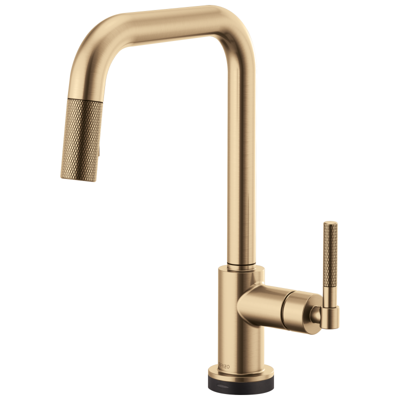BRIZO Litze SmartTouch Pull-Down Kitchen Faucet with Square Spout and Knurled Handle — Luxe Gold