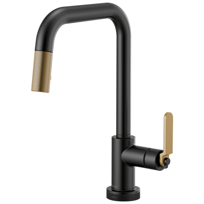 BRIZO Litze SmartTouch Pull-Down Kitchen Faucet with Square Spout and Industrial Handle — Matte Black/Luxe Gold