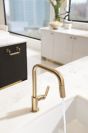 BRIZO Litze SmartTouch Pull-Down Kitchen Faucet with Square Spout and Industrial Handle — Luxe Gold