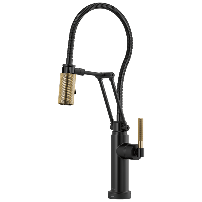 BRIZO Litze SmartTouch Articulating Kitchen Faucet With Finished Hose — Matte Black/Luxe Gold
