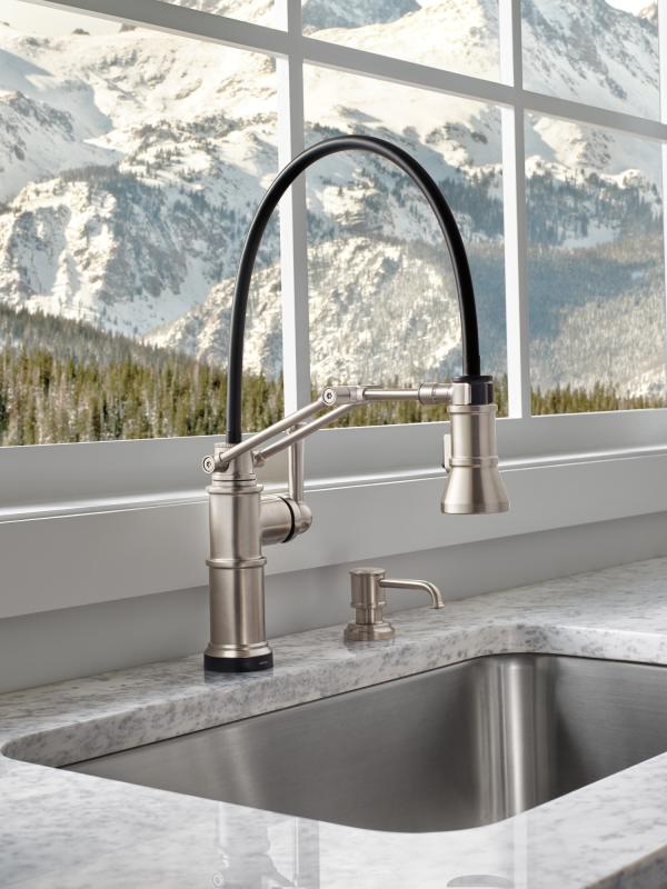 BRIZO Artesso Single Handle Articulating Kitchen Kitchen Faucet with SmartTouch Technology — Stainless